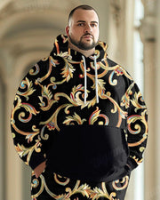 Men's Classical Retro Gold Pattern Print Plus Size Hoodie Suit