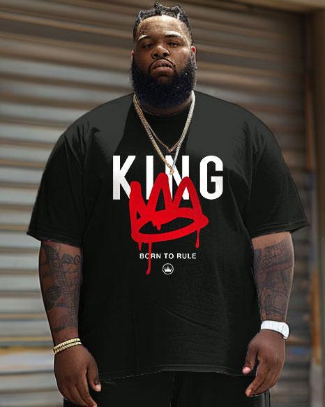 Men's Plus Size Casual Graffiti Crown King Alphabet Print T-Shirt Shorts Suit