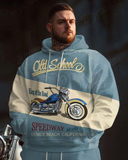 Men's Street Fashion Blue Motorcycle Letters Plus Size Hoodie Suit