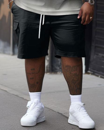 Men's Large Size Casual Simple Gradient Short Sleeve Shorts Suit
