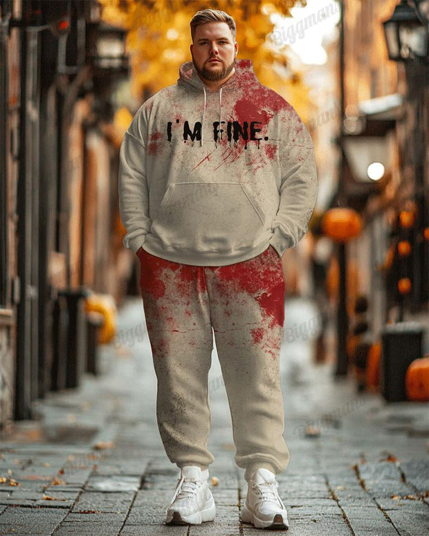 Men's Halloween I'm Fine Print Plus Size Hoodie Suit