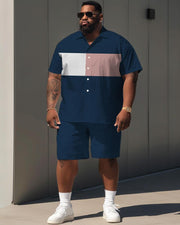 Men's Plus Size Simple Casual Color Matching Printed Shirt Shorts Suit