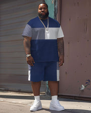 Men's Plus Size Casual Simple Color-block Printed T-shirt Shorts Suit