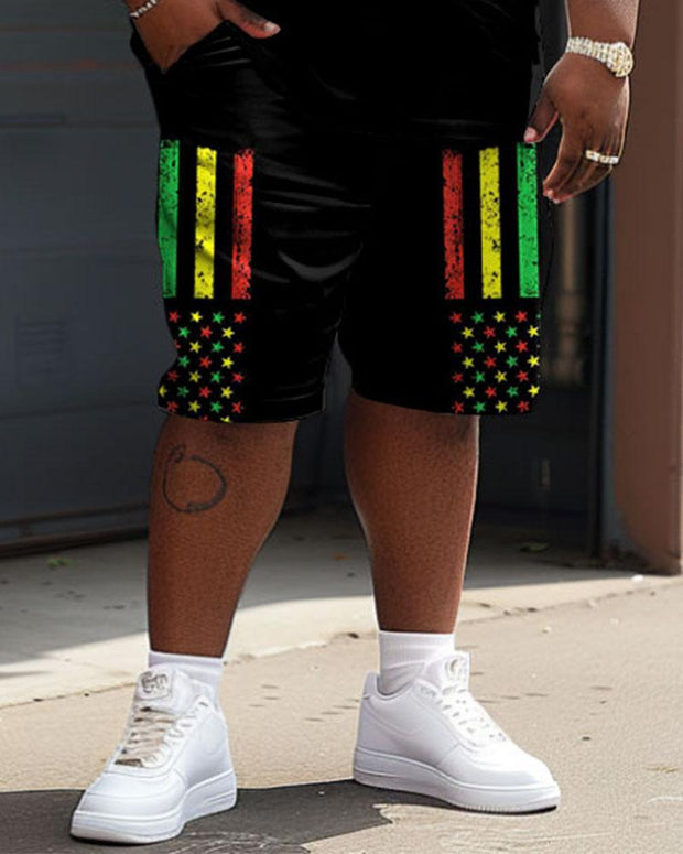 Men's Plus Size Juneteenth Black History Month Flag Print T-Shirt Shorts Suit