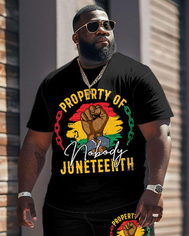 Men's Plus Size Juneteenth Black History Month Fist Print T-Shirt Shorts Suit