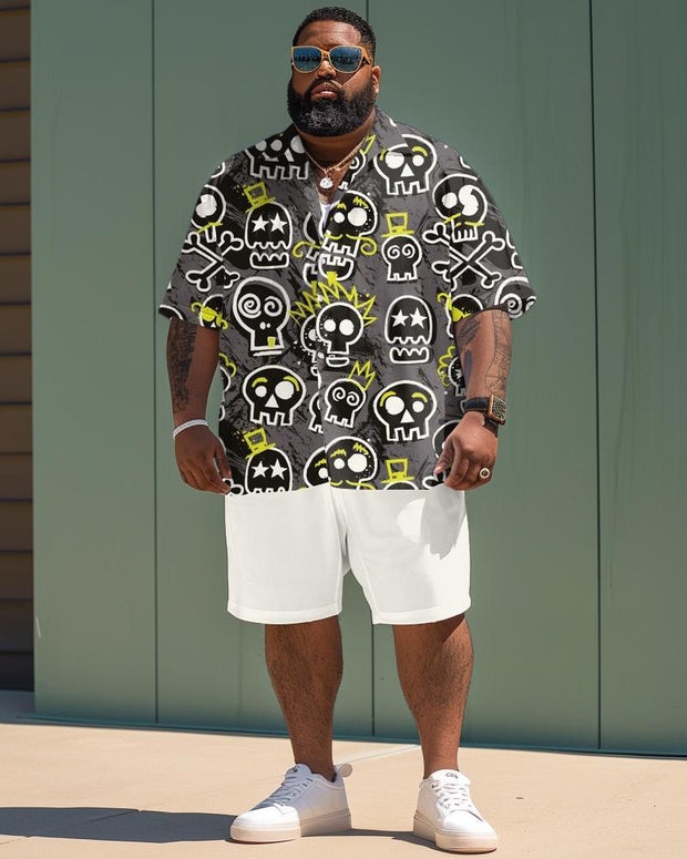 Graffiti Colored Skeleton Short-sleeved Shirt Plus Size Men's Suit