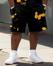 Men's Plus Size Casual Skull Graffiti Splash Ink Print T-Shirt Shorts Suit