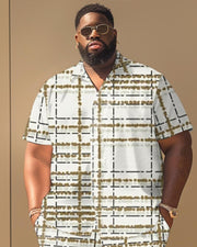 Men's Plus Size Line Print Short Sleeve Shirt Shorts Suit