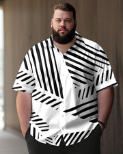 Men's Plus Size Geometric Line Print Short Sleeve Shirt Trousers Suit
