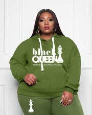 Women's Plus Size Black Queen Hoodie Set