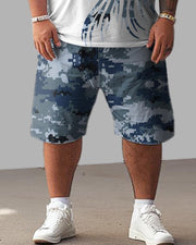 Men's Plus Size Camo Lion Head T-Shirt Shorts Suit