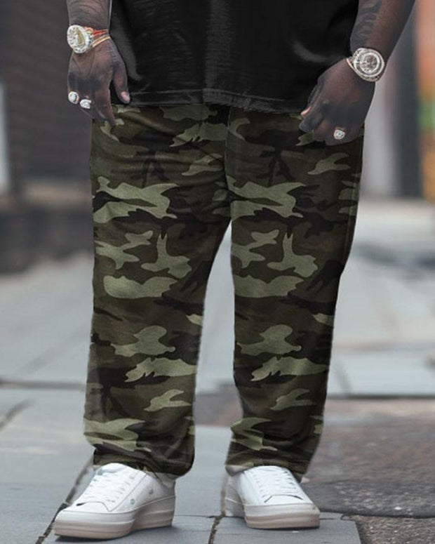 Men's Plus Size Simple Casual Camouflage Print Pocket T-shirt Pants Suit