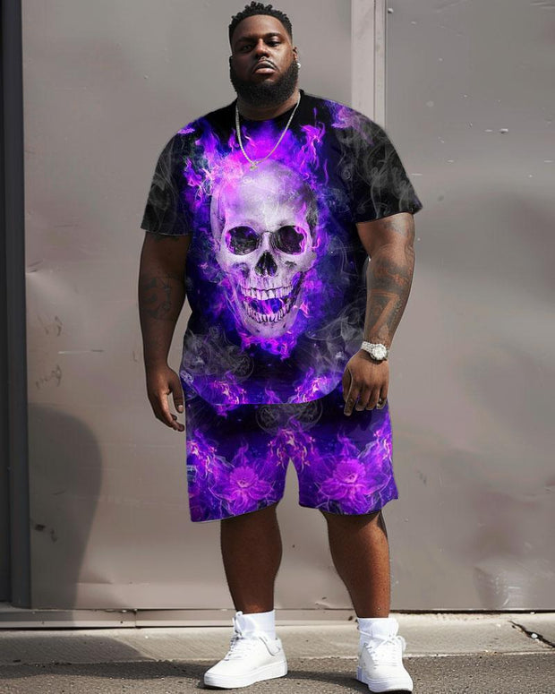 Men's Plus Size Street Casual Abstract Smoke Skull Print T-Shirt Shorts Suit