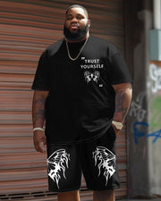 Men's Plus Size Street Casual Butterfly Print T-Shirt Shorts Suit