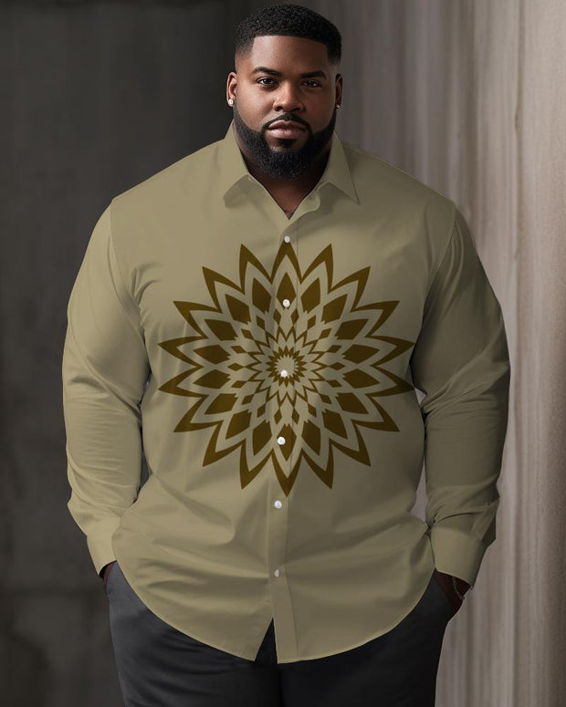 Men's Plus Size Retro Pattern Long Sleeve Lapel Long Sleeve Shirt