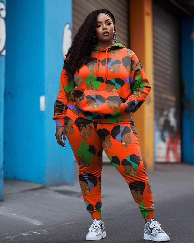Women's Plus Size Afro Lady Woman Hoodie Set