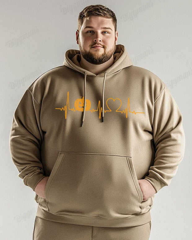 Cotton Material-Halloween Pumpkin Heartbeat Print Men's Loose Oversized Hoodie