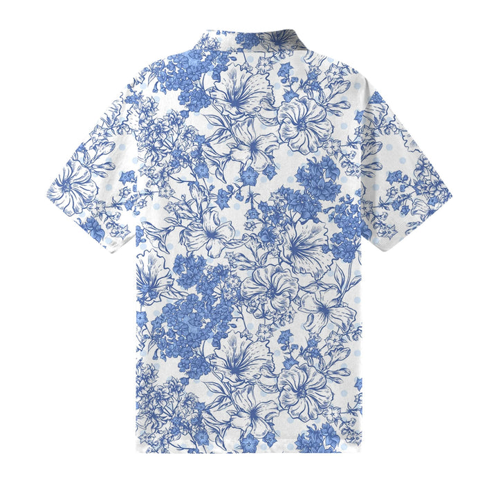 Blue Floral Men Polo Short Sleeve Shirt