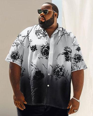 Men's Plus Size Business Simple Gradient Floral Print Short Sleeve Shirt Suit