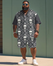 Vintage Skeleton Short-sleeved Shirt Plus Size Men's Suit