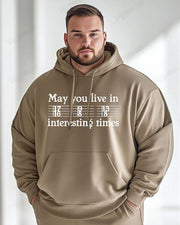 Cotton Material - May You Live In Interesting Times Alphabet Print Men's Loose Oversized Hoodie