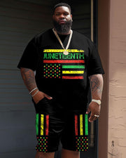 Men's Plus Size Juneteenth Black History Month Flag Print T-Shirt Shorts Suit