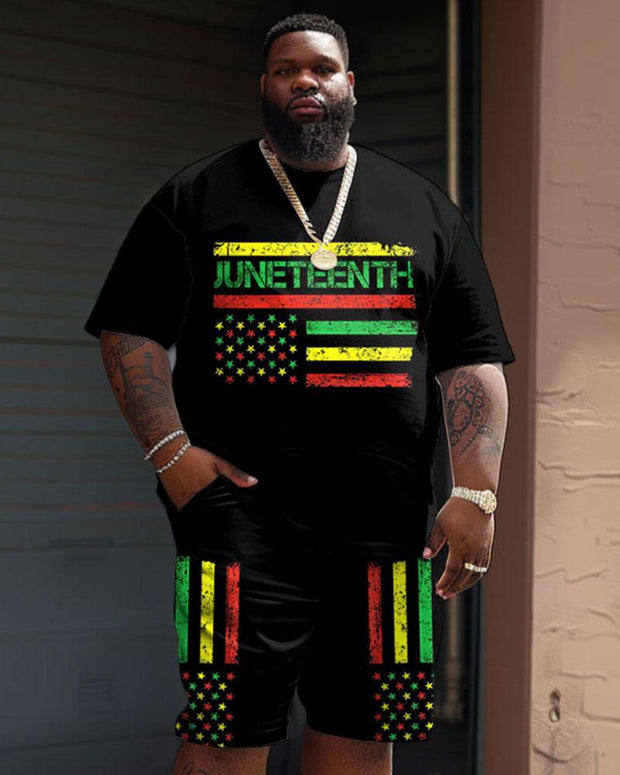 Men's Plus Size Juneteenth Black History Month Flag Print T-Shirt Shorts Suit