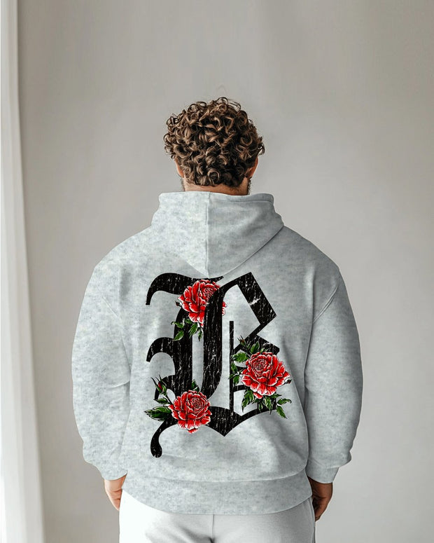 Cotton-Front And Back Gothic Letter Printed Men's Loose Oversized Sweatshirt