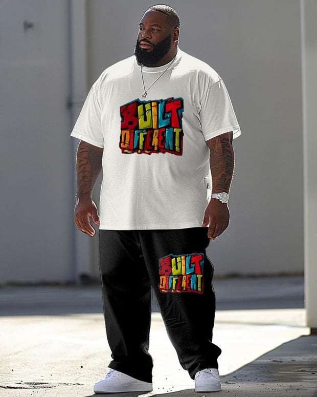 Men's Large Street Casual Graffiti Alphabet Print T-Shirt Trousers Suit
