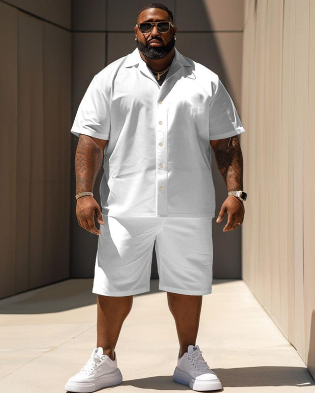 Men's Plus Size Casual Solid Color Short Sleeve Shirt Shorts Suit