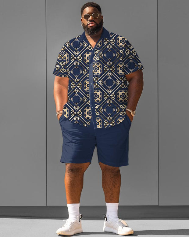 Men's Plus Size Palace Style Pattern Short Sleeve Shirt Shorts Suit