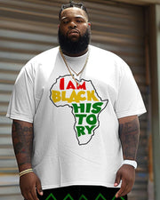 Men's Plus Size Juneteenth Black History Month Print T-Shirt Shorts Suit