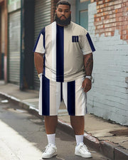 Men's Plus Size Simple Color-block Pattern Printed T-shirt Shorts Suit