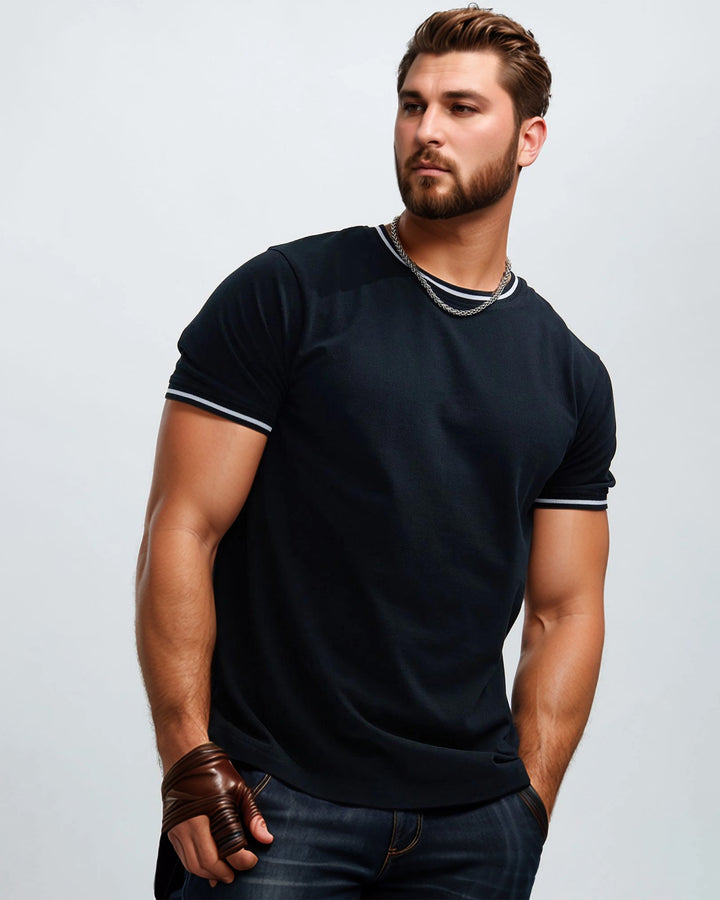 100% Cotton-Simple Charcoal Black Men's Plus Size Short Sleeve T-Shirt