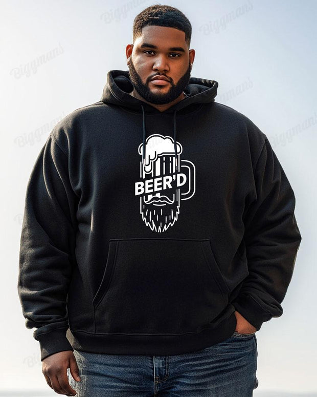 Cotton Material-bearded Beer Simple Pen Printing Men's Loose Oversized Hoodie