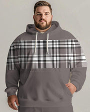 Men's Daily Casual Versatile Classic Grey Plaid Print Plus Size Hoodie Suit