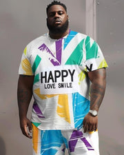 Men's Plus Size Happy Love Smile T-Shirt Shorts Suit