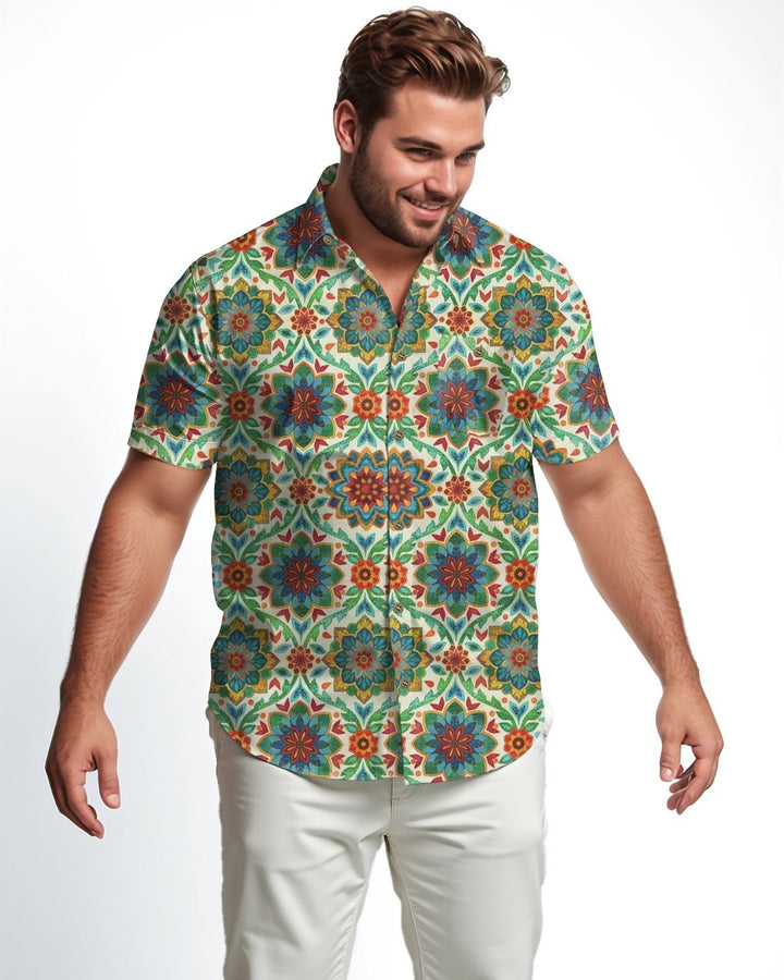 Alhambra -100% Cotton Linen Men's Short Sleeve Button-Up Shirt