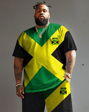 Men's Plus Size Jamaican Flag Colors T-Shirt Shorts Suit