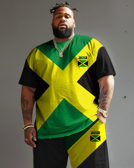 Men's Plus Size Jamaican Flag Colors T-Shirt Shorts Suit