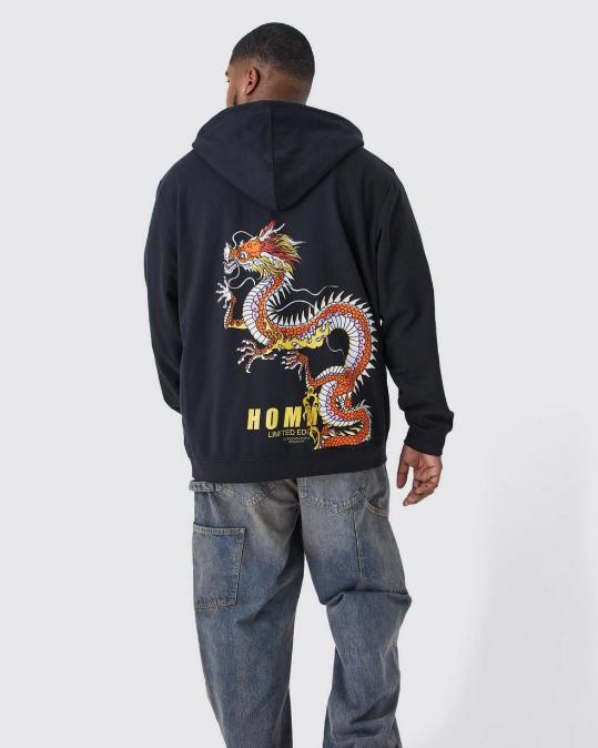 Men's Plus Size Dragon Totem Alphabet Print Hoodie
