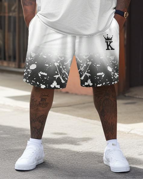 Men's Plus Size Retro Gradient Color KING T-Shirt Shorts Suit