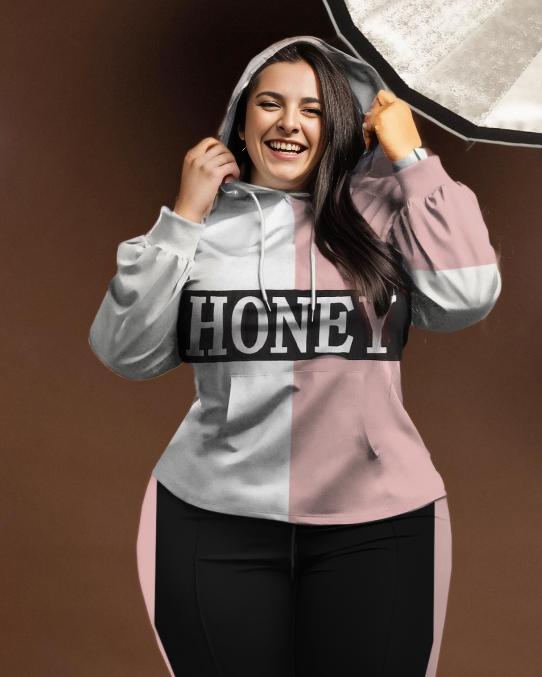 Women's Plus Size Honey Contrasting Colors Hoodie Set
