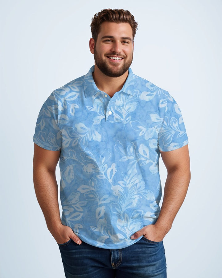 Blue Batik Leaves Men Polo Short Sleeve