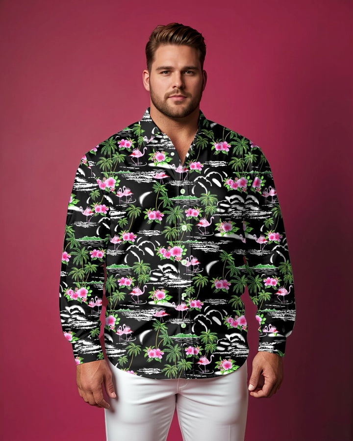 Flamingo Men's Long Sleeve Lapel Shirt