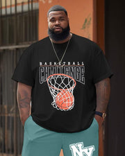 Men's Plus Size Basketball Lettering Print T-Shirt Shorts Suit