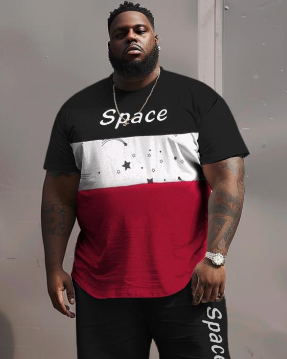 Men's Plus Size Space Fashion Contrast Color T-Shirt Shorts Suit