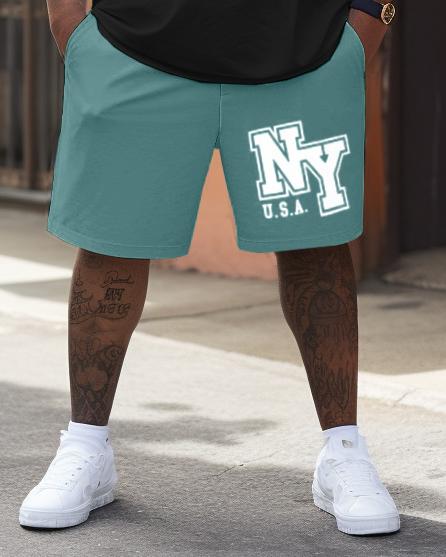 Men's Plus Size Basketball Lettering Print T-Shirt Shorts Suit