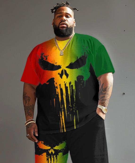 Men's Plus Size Reggae Skull Oil Painting T-Shirt Shorts Suit