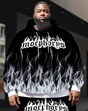 Men's Plus Size Casual Morphords Flame Two Piece Hoodie Set